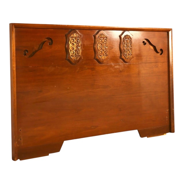 Young Manufacturing Attributed Vintage Mid Century Modern Brutalist Spanish Revival Queen Headboard C. 1960s For Sale