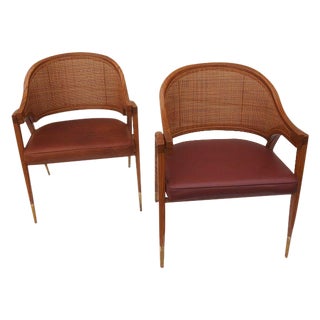 Wormley Dunbar Bentwood & Cane Arm Chairs - A Pair For Sale