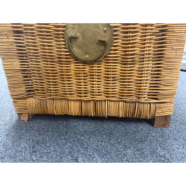 Vintage Wicker Trunk, Storage Chest, Campaign, Regency, Boho For Sale - Image 11 of 12