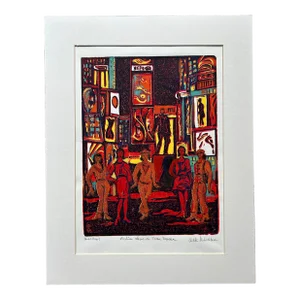 Original Woodblock Mono Print Entitled ‘ Fashion Show on Times Square’