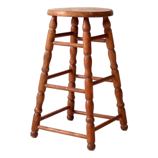 Antique Primitive Wooden Stool For Sale