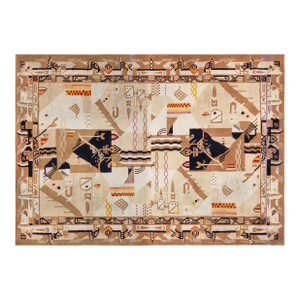 Fine Antique Abstract Indian Agra Beige Brown Handmade Wool Rug