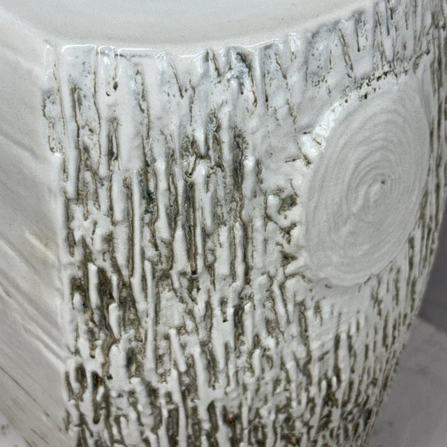 Textured White Glazed Ceramic Pedestal with Brown Detail For Sale - Image 10 of 12
