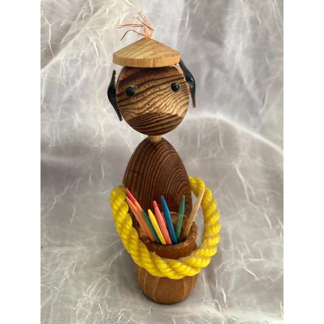 Mid Century Modern Teak Vintage Monkey With Beret Toothpick Holder For Sale - Image 10 of 12