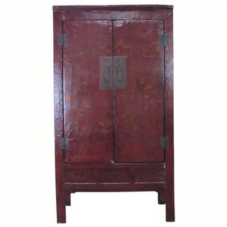 80" Inch High Chinoiserie-Style Red Elm Armoire For Sale
