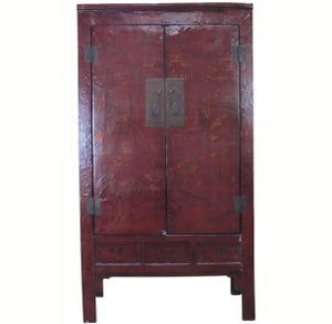 80" Inch High Chinoiserie-Style Red Elm Armoire