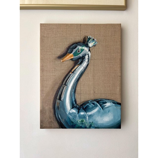 Contemporary Sofía Cristina Jiménez, Silver and Green Inflatable Peacock Figure: Lady Phasi 2, 2024, Acrylic on Canvas For Sale - Image 3 of 12