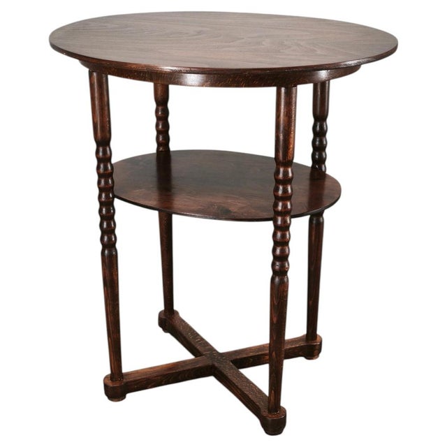 Vintage Czech Art Deco Oval Beech Side Table with Lower Shelf, 1920s For Sale - Image 13 of 13