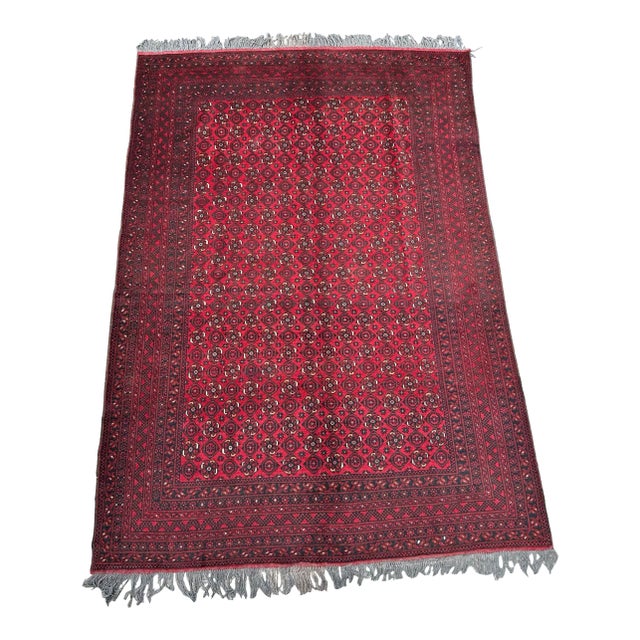 Vintage Afghan Hand Knotted Turkoman Tribal Rug For Sale