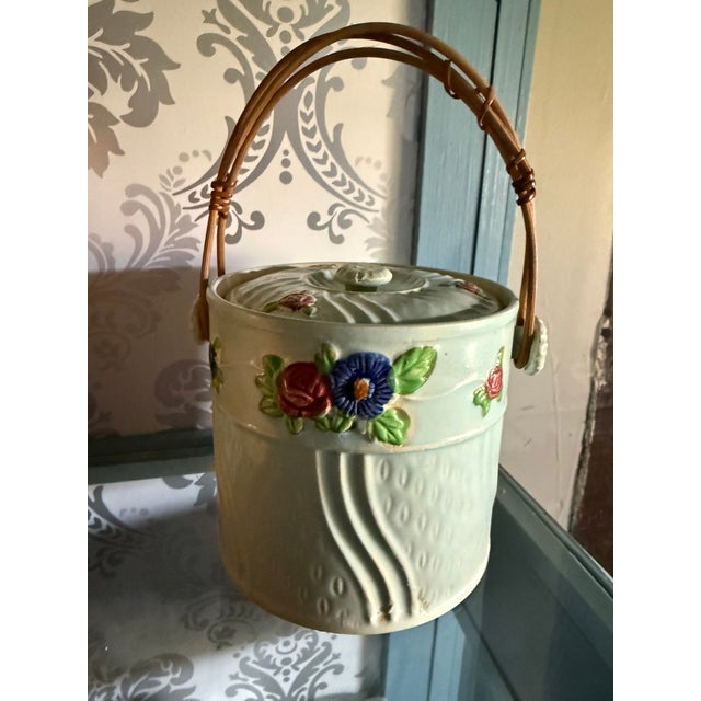 1940s Art Deco Japanese Majolica Biscuit Jar For Sale - Image 5 of 9