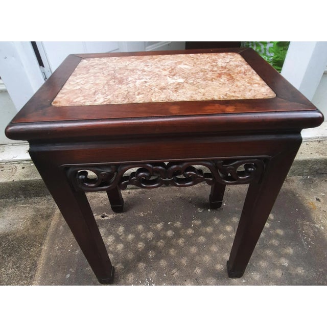 Wood Asian Vintage Style Carved Mahogany Side Table For Sale - Image 7 of 8