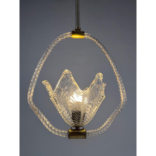 Italian Art Deco Murano Glass and Brass Pendant Light, 1930s For Sale - Image 12 of 18