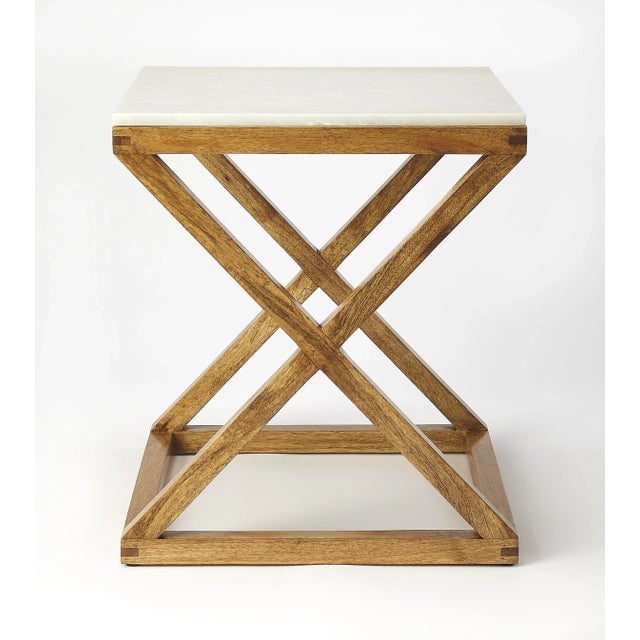 Contemporary Braylon Marble & Wood End Table, Light Brown For Sale - Image 3 of 5