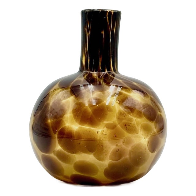 Vintage Empoli Amber and Brown Blown Glass Vase, 1960s For Sale
