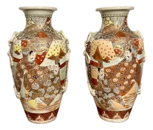 Large Antique Satsuma Vases, 1910, Set of 2