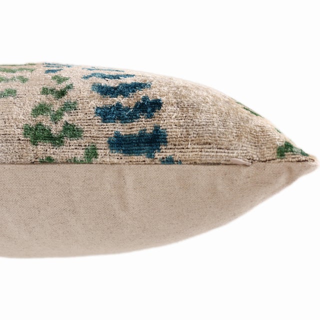 Handmade Velvet Ikat Throw Pillow 20x20 | Organic Dyed Neutral Stripe For Sale - Image 4 of 8