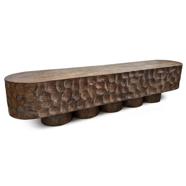 Vintage Coffee Washed Organic Modern Ripple Bench For Sale - Image 4 of 11