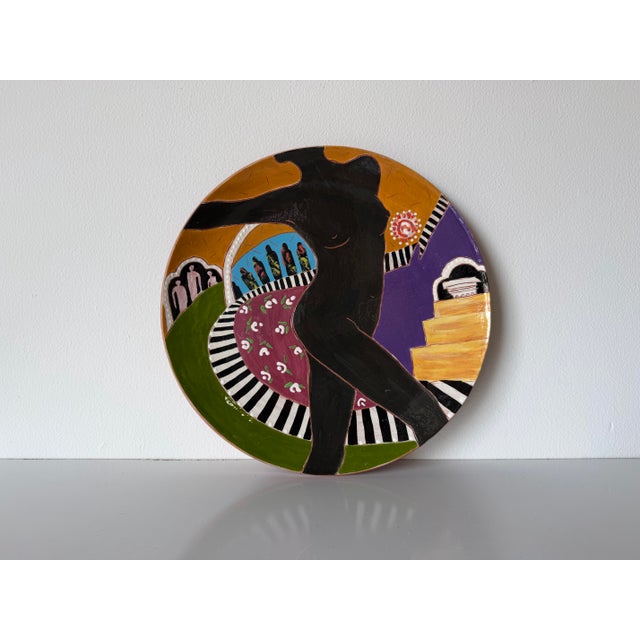 1980s Lois Barton Hand-Painted Figurative Modernist Art Ceramic Decorative Plate For Sale - Image 10 of 12