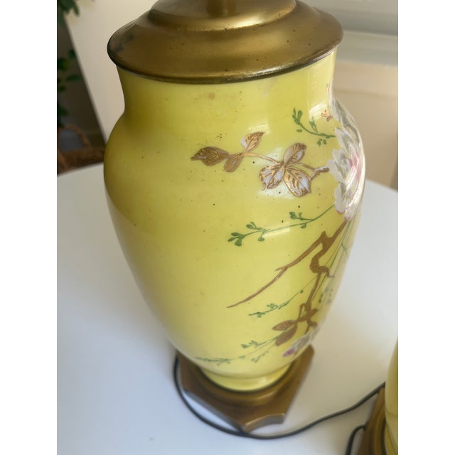 Mid 20th Century Baccarat Style Yellow Opaline Glass Japonisme Lamps, Signed Baccarat - a Pair For Sale - Image 16 of 18