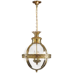Chapman & Myers for Visual Comfort Signature Crown Top Banded Globe Lantern in Antique-Burnished Brass with Clear Glass