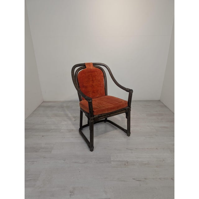 Vintage Upholstered Rattan Armchair For Sale - Image 4 of 18
