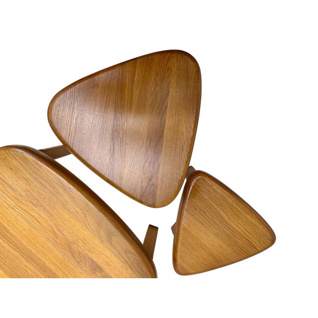 Tan Triangular Oak Nesting Tables by Pierre Chapo, 1970s, Set of 3 For Sale - Image 8 of 10