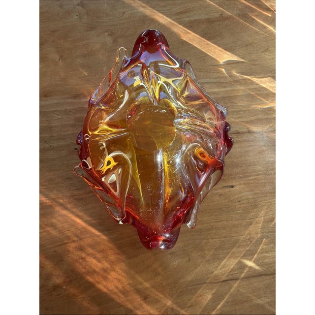 Vintage Murano-Style Hand Blown Art Glass Freeform Red Amber Bowl For Sale In Los Angeles - Image 6 of 6