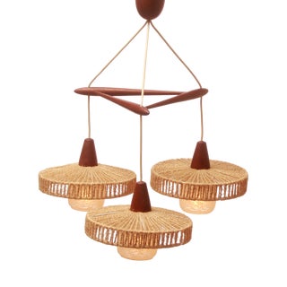 Vintage Triangle Hanging Lamp in Teak, 1965 For Sale