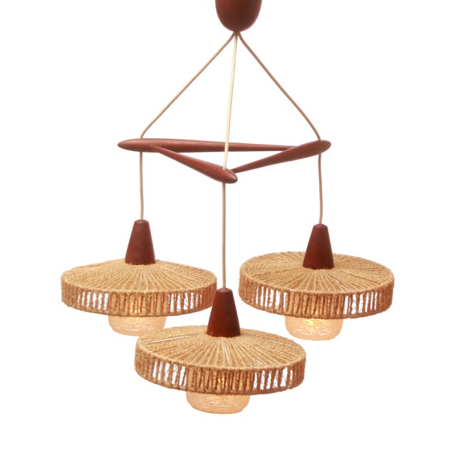 Vintage Triangle Hanging Lamp in Teak, 1965 For Sale