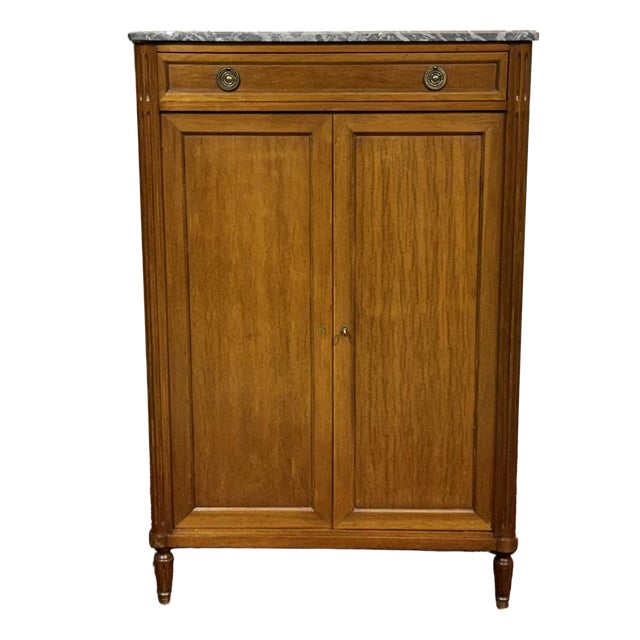 Small Louis XVI Cabinet in Mahogany, Oak and Marble Top For Sale