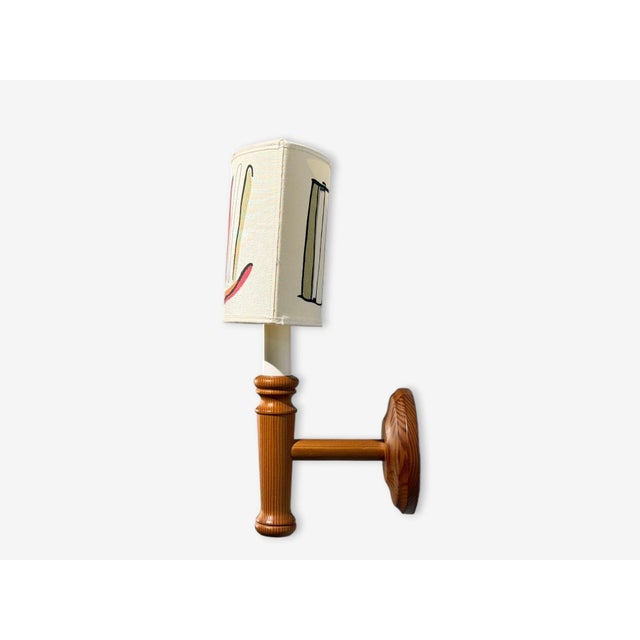 Wood Scandinavian Modern, Wall Sconce, Pine, Fabric, Sweden, 1970s For Sale - Image 7 of 12