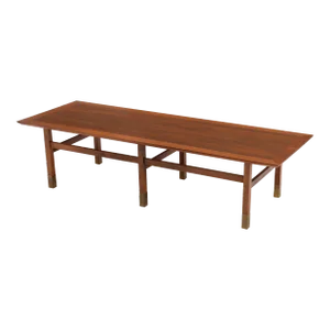 Founders Furniture Jack Cartwright Walnut Book Matched Coffee Table Brass 1970s