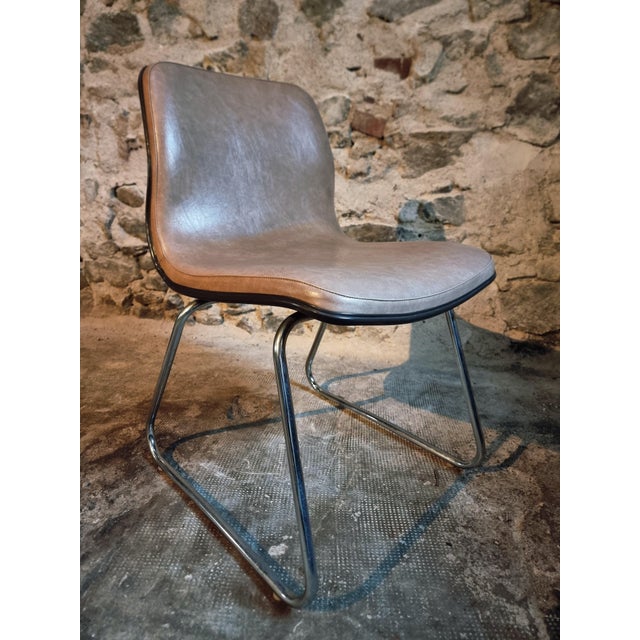 French Sled Base Chairs in Beige-Taupe Vinyl, 1976, Set of 4 For Sale - Image 9 of 18
