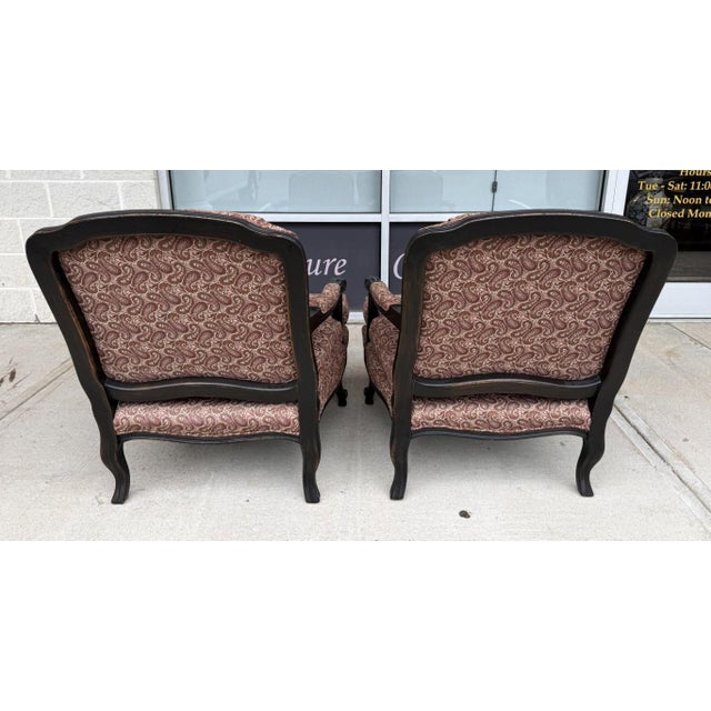 Pair of Fairfield Paisley Fauteuil Chairs With Ottoman For Sale In Raleigh - Image 6 of 18