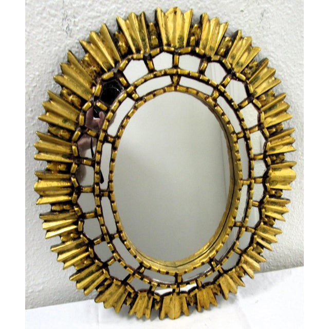 Contemporary 1990s Peruvian Artisan Hand Crafted Gold Oval Wood Wall Mirror For Sale - Image 3 of 9