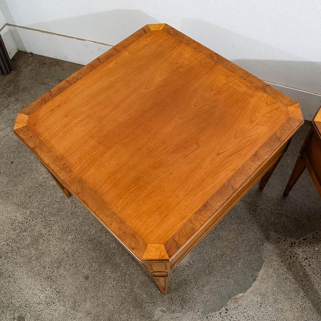 Wood 1960s Mid Century Modern Nightstands End Side Tables Cherry Brass Single Drawer MCM For Sale - Image 7 of 12