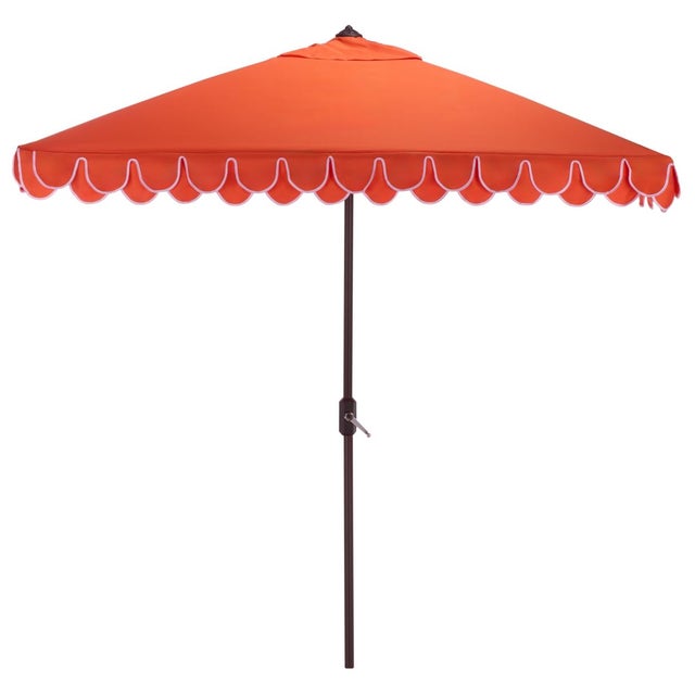 Orange Elegant Valance 7.5 Ft Square Umbrella, Orange With White Trim For Sale - Image 8 of 8