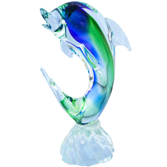 Vintage Handblown Italian Blue & Green Murano Art Glass Dolphin For Sale In New York - Image 6 of 11