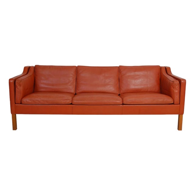 2213 Three-Seater Sofa in Cognac Leather by Børge Mogensen, 1980s For Sale