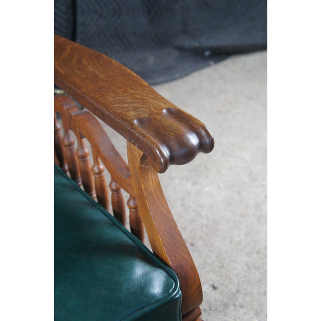 Antique Victorian Quartersawn Oak Vinyl Reclining Morris Arm Chair Lion Paw Feet For Sale - Image 4 of 14