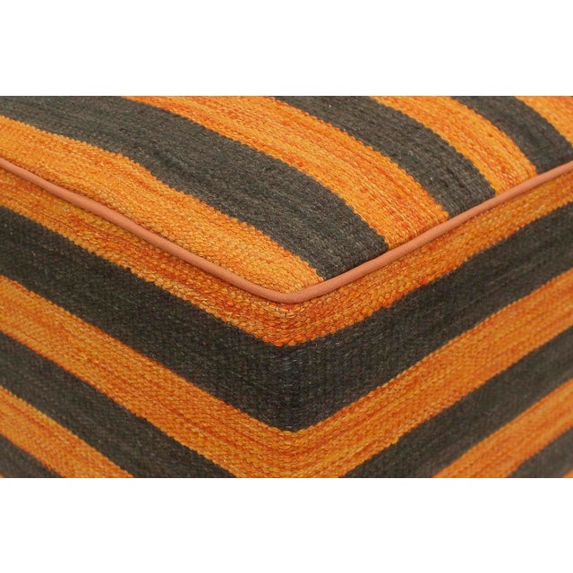 1990s Rustic Handmade Kilim Upholstered Ottoman For Sale - Image 5 of 9