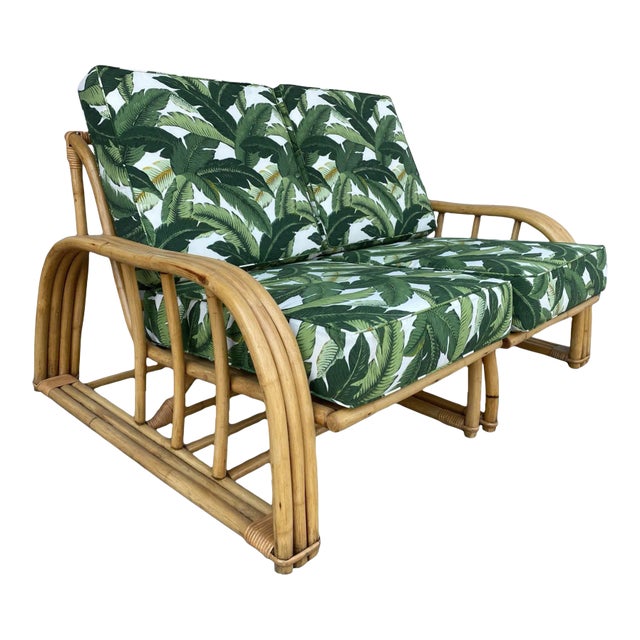 Restored Vintage Paul Laszlo Rattan Three Strand Sectional Settee Sofa For Sale