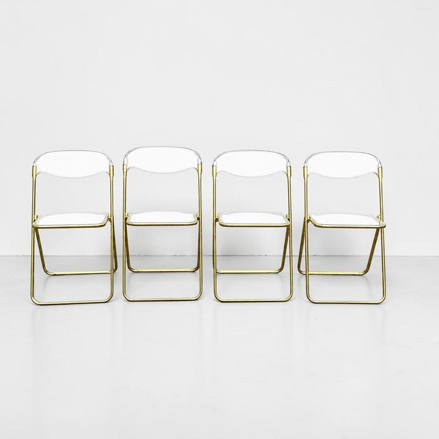 Giancarlo Piretti Giancarlo Piretti Style Brass Folding Chairs- Set of 4 For Sale - Image 4 of 9