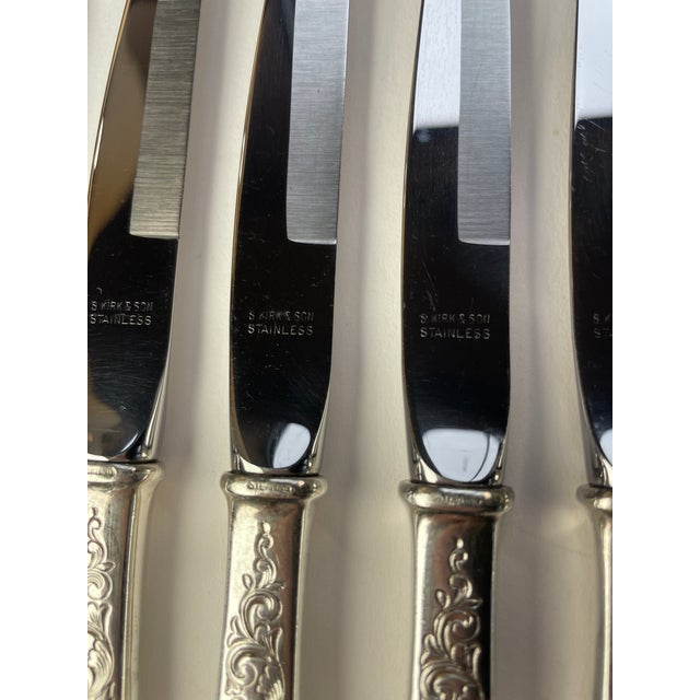 1960s Sterling and Stainless Repousse Steak Knives by S. Kirk and Son - Set of 6 - For Sale - Image 4 of 5