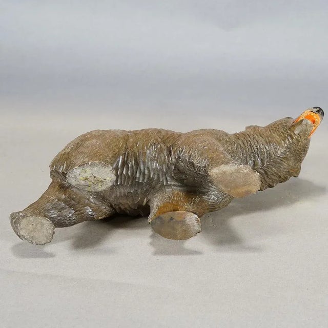 Brown Vintage Wooden Walking Bear, Brienz, 1930s For Sale - Image 8 of 9