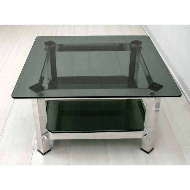 Mid-Century Modern Vintage Italian Aluminum and Glass Coffee Table, 1970s For Sale - Image 3 of 9