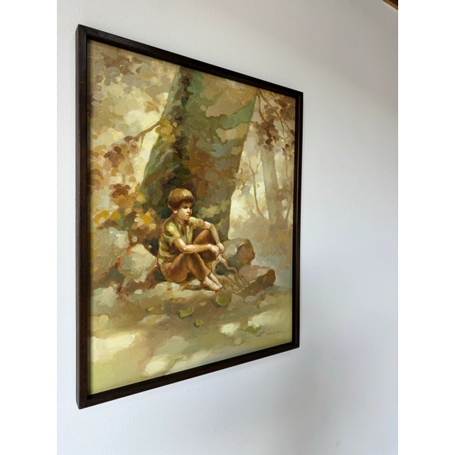 A tender and nostalgic 1980’s Impressionist oil on canvas painting by Veryl Grace, depicting a serene outdoor scene of a...