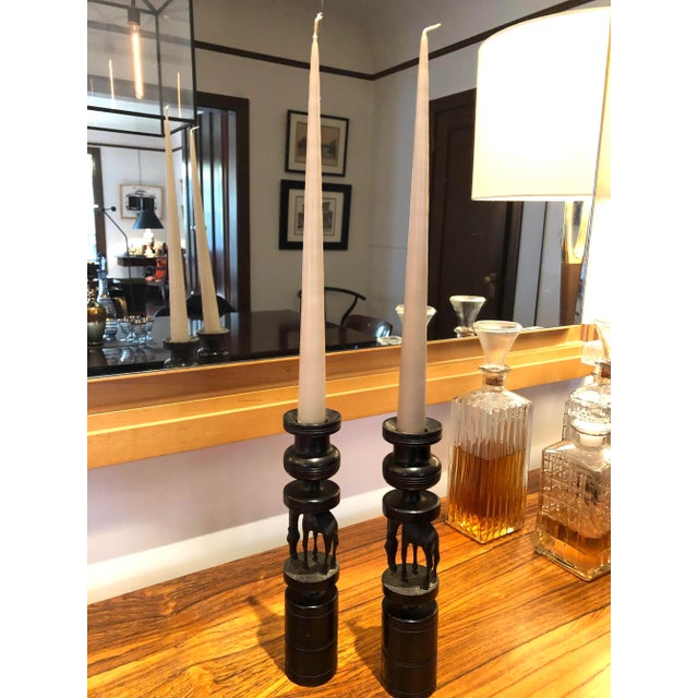 Vintage African Carved Wood Giraffe Candlestick Holders - a Pair For Sale - Image 4 of 6