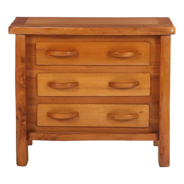 French Elm Three Drawer Brutalist Dresser, C. 1970 For Sale