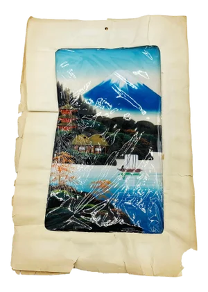 Vintage Mid Century Painting on Silk of a Mount Fuji Landscape Scene, Hand Painted in Japan